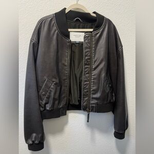 American Eagle Vegan Leather cropped bomber jacket